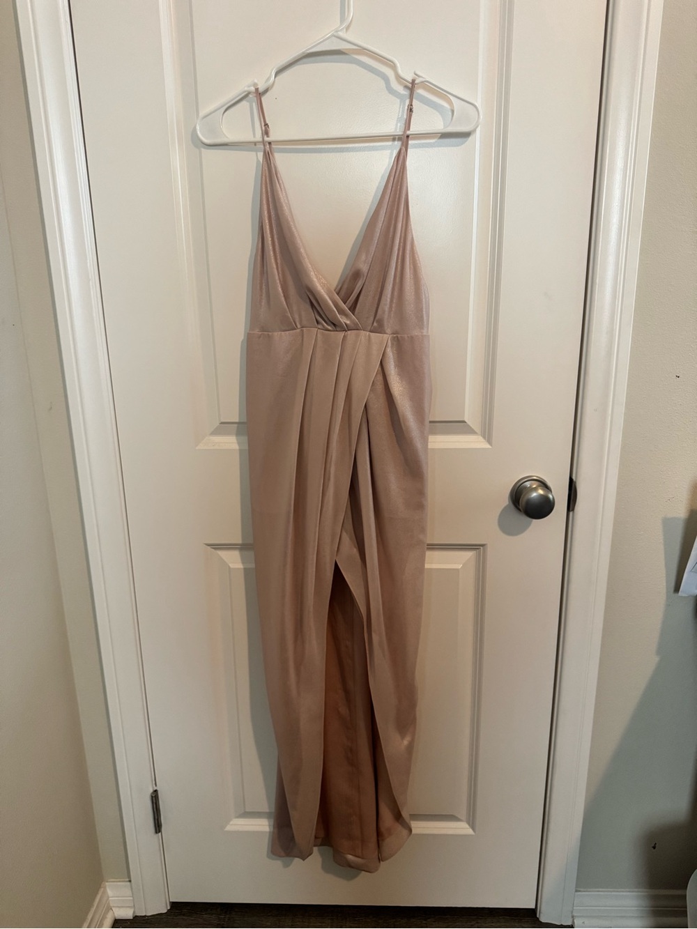 Jonathan Simkhai metallic pink plissé draped dress